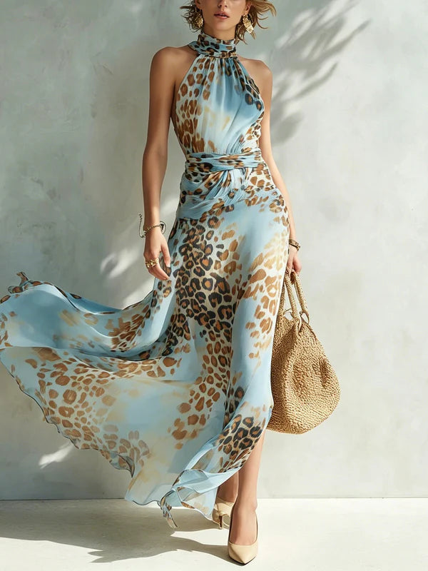 Vestido largo de lujo con estampado animal