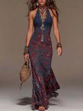 Vestido largo boho oscuro con estampado floral