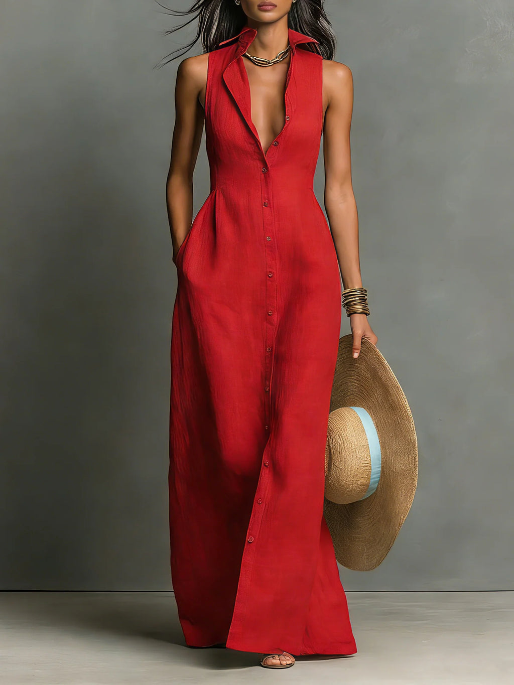 Vestido Camisero Largo Botones