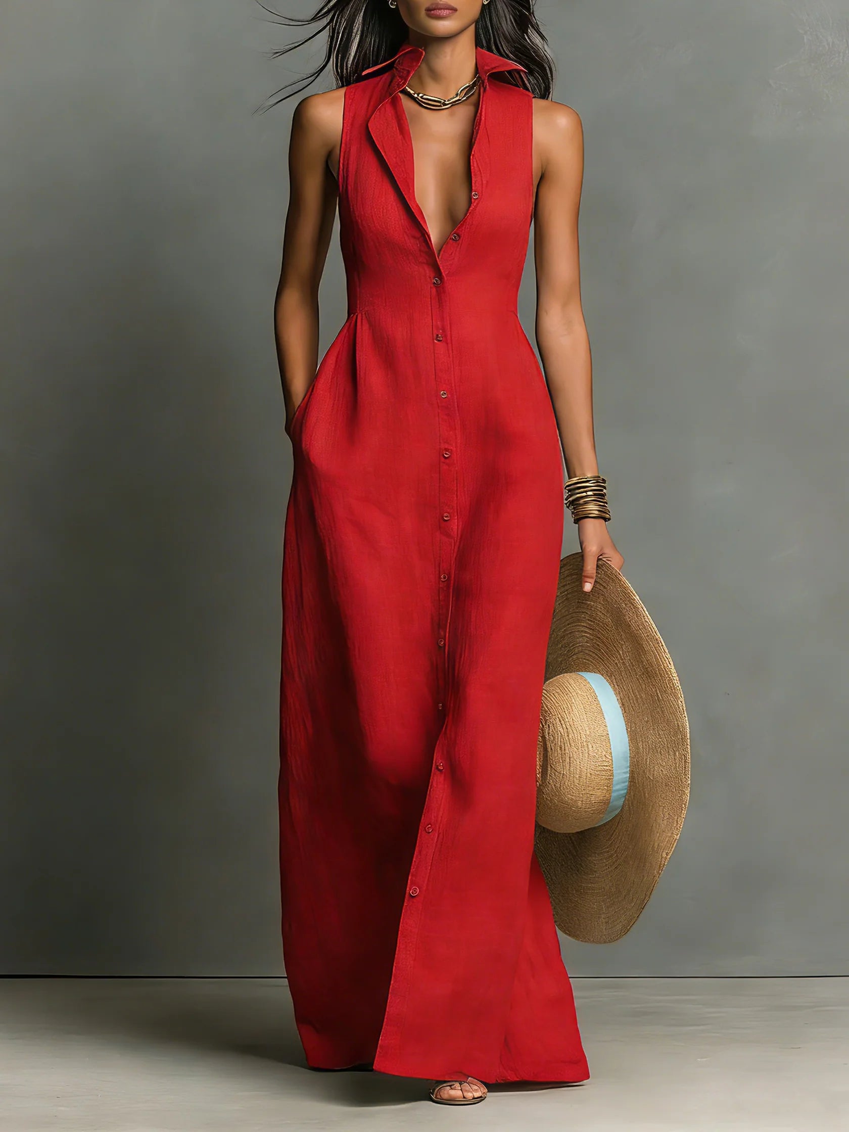 Vestido Camisero Largo Botones