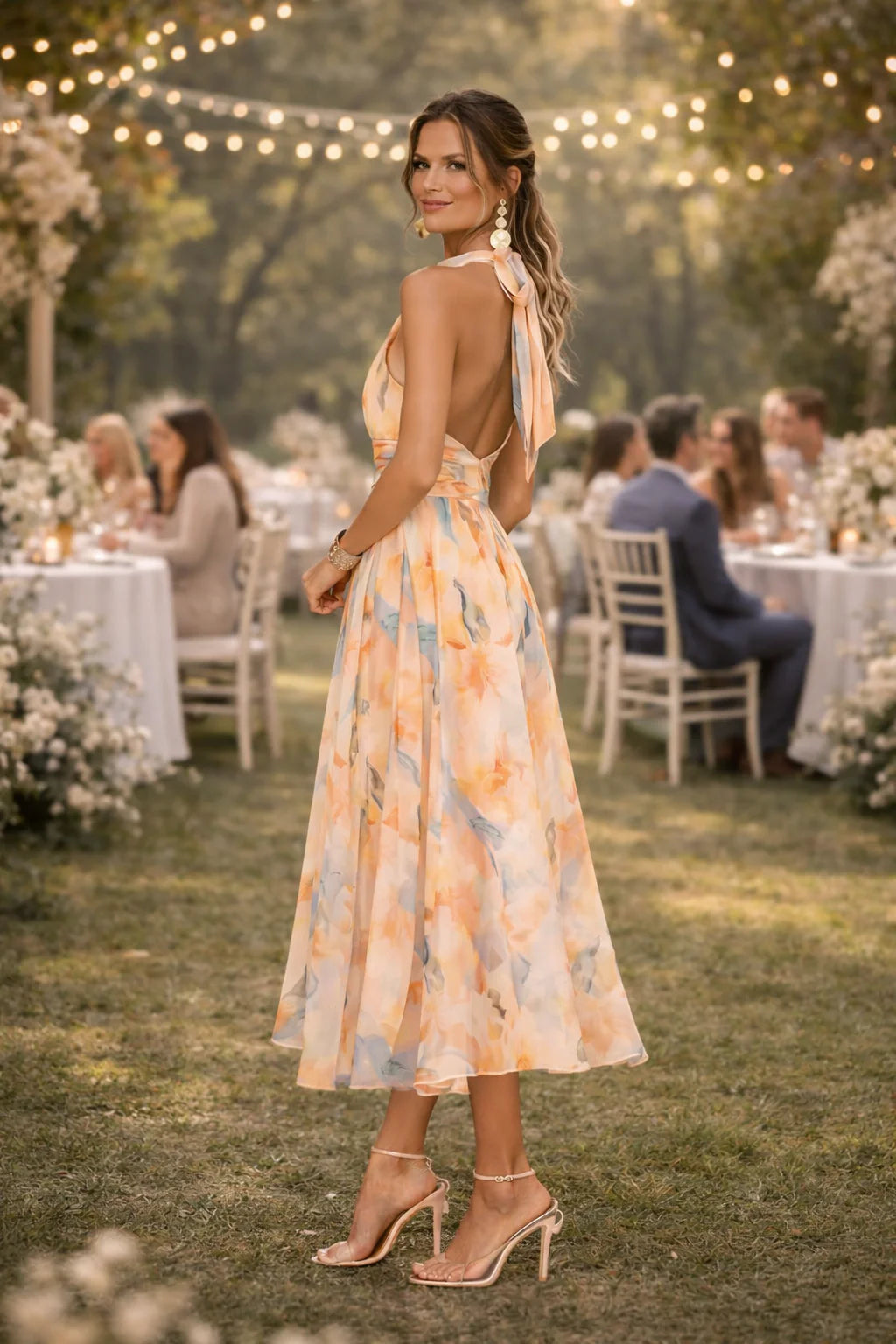 Vestido Midi Cuello Halter Estampado Floral