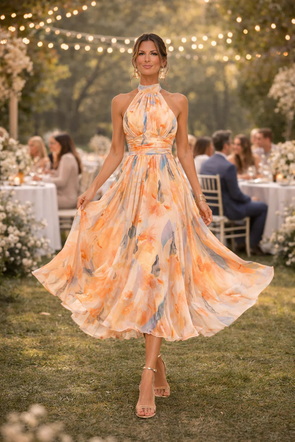 Vestido Midi Cuello Halter Estampado Floral