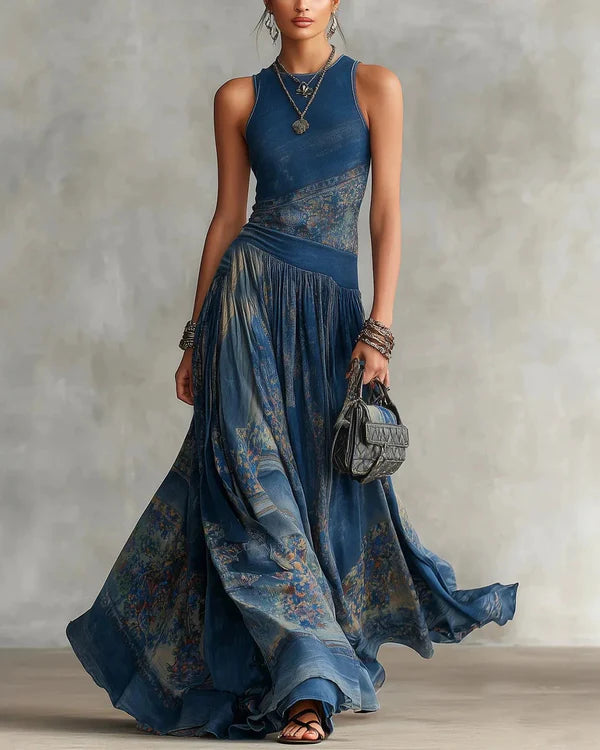 Vestido largo de estilo boho con estampado azteca y falda ampliada