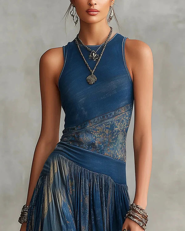 Vestido largo de estilo boho con estampado azteca y falda ampliada