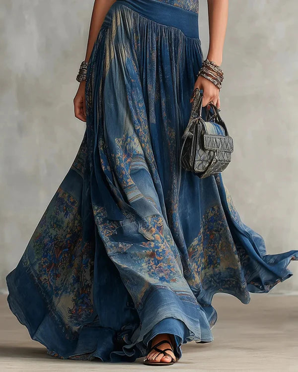 Vestido largo de estilo boho con estampado azteca y falda ampliada