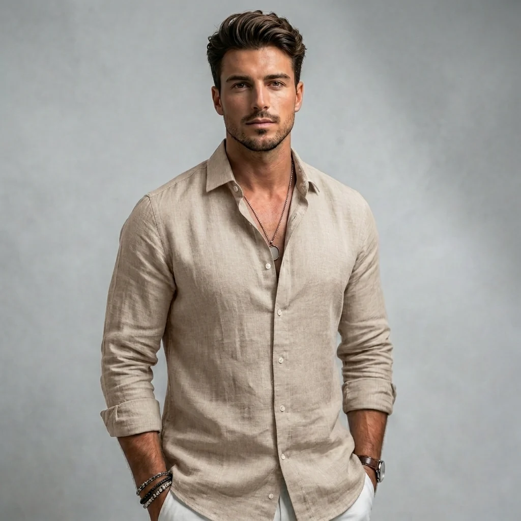 Camisa casual de lino premium para hombre